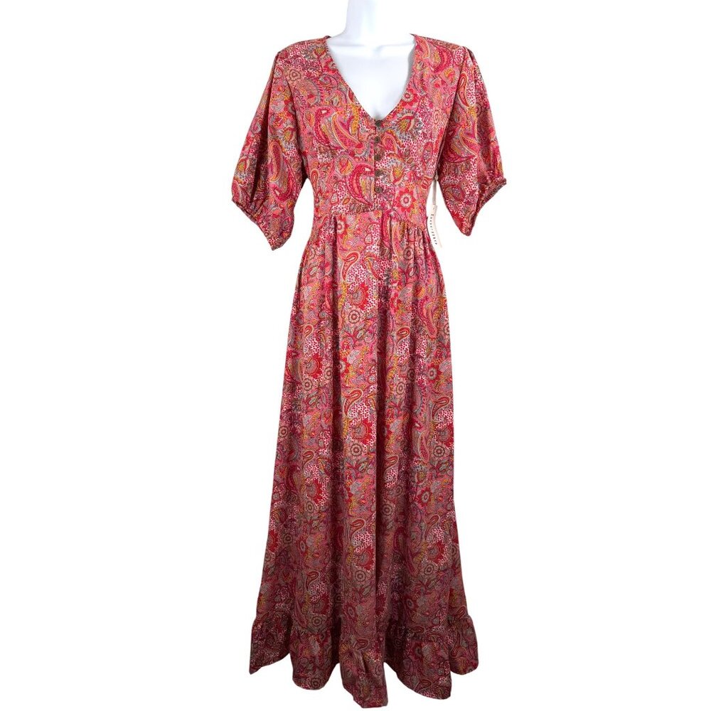 REVOLVE BOEMO floral paisley print ruffle hem bohemian maxi dress 90s Valentines